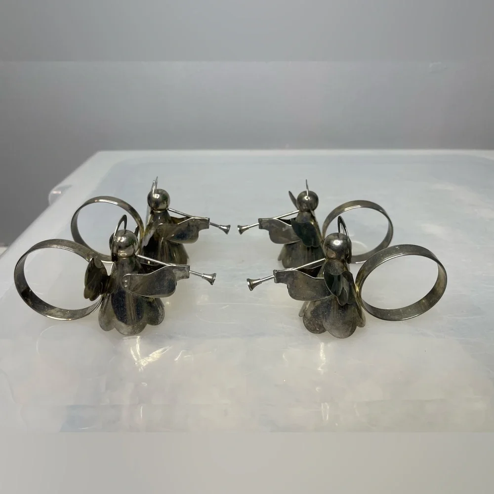 Vintage Angel Napkin Rings Set of 4 Silver Tone Holiday Table Decor